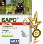 Барс Форте капли против блох и клещей для кошек, 3 пип