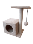 Cat House Когтеточка Домик с боковой полкой бежевая (хлопок), 58 см