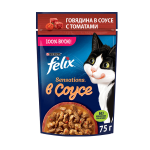 Felix Sensations для кошек (Говядина с томатами в соусе), 75 гр