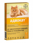 Bayer Адвокат капли на холку для котов до 4 кг, 3 пипетки по 0,4 мл